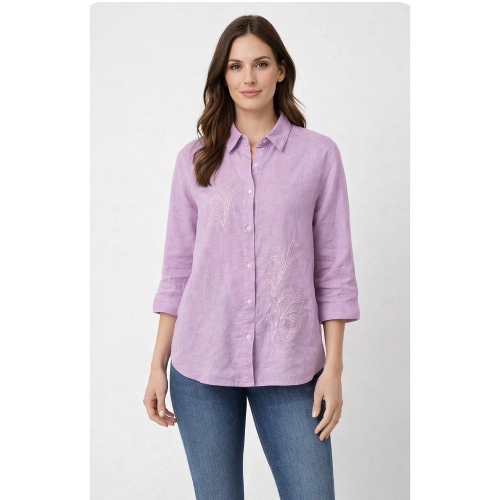 Country Club ready 100% Linen Floral Embroidered Shirt M
BOHO sophisticated